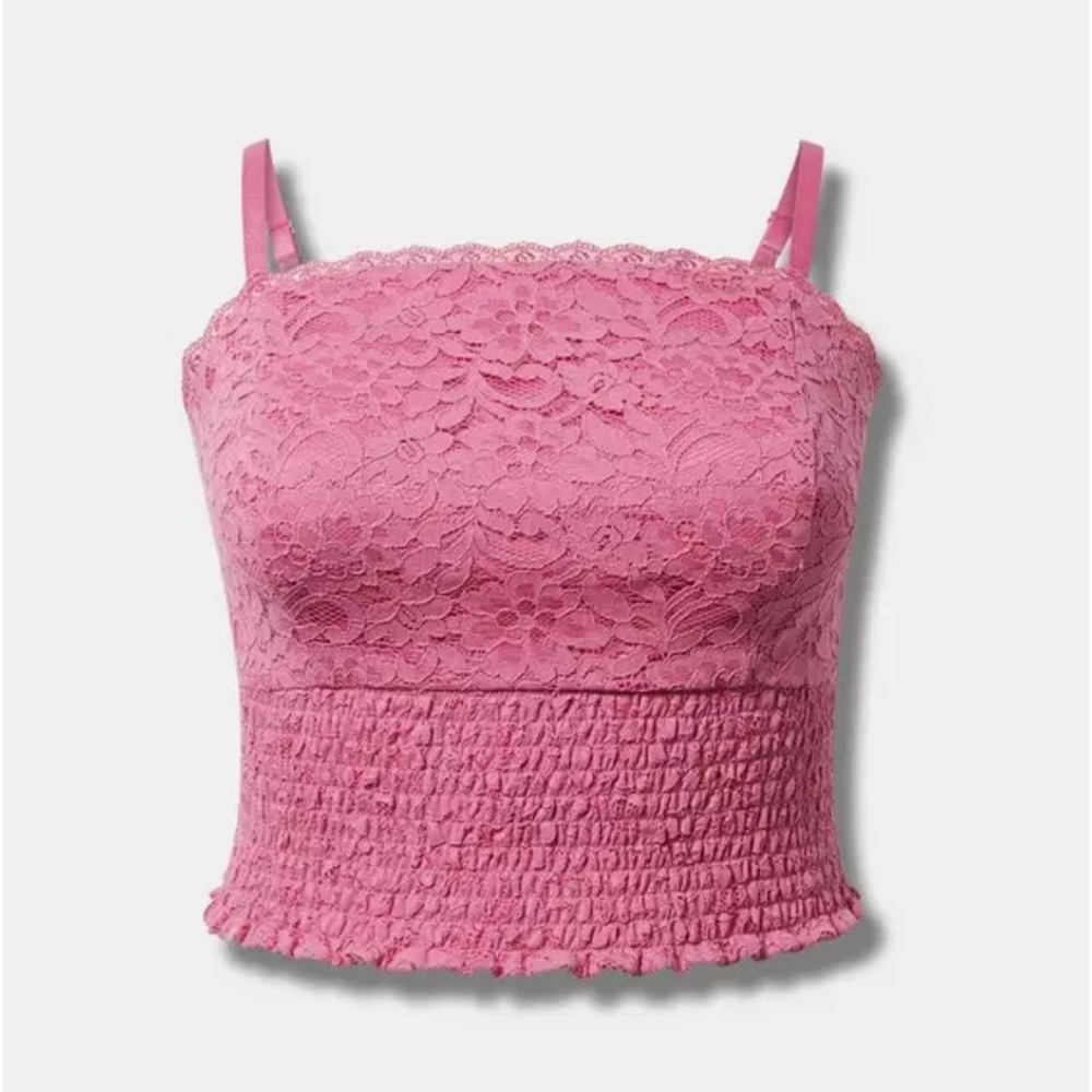 Torrid 3 pink smocked lace square neck crop top